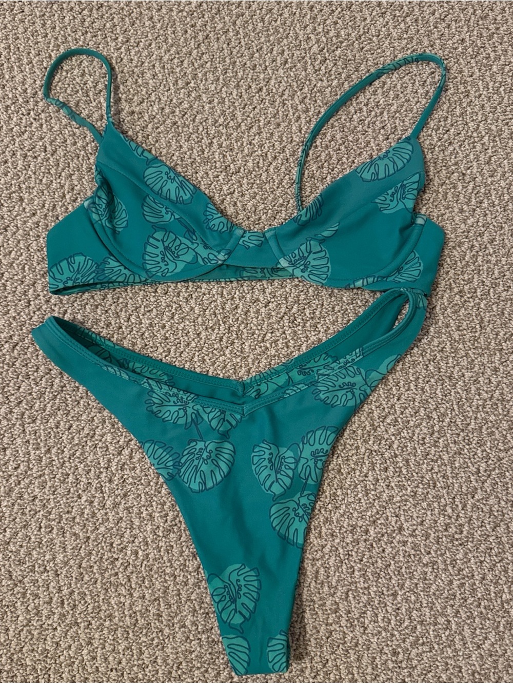 Benoa Swim Teal Monstera Leaf Bikini